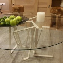 table basse inox et plateau en verre